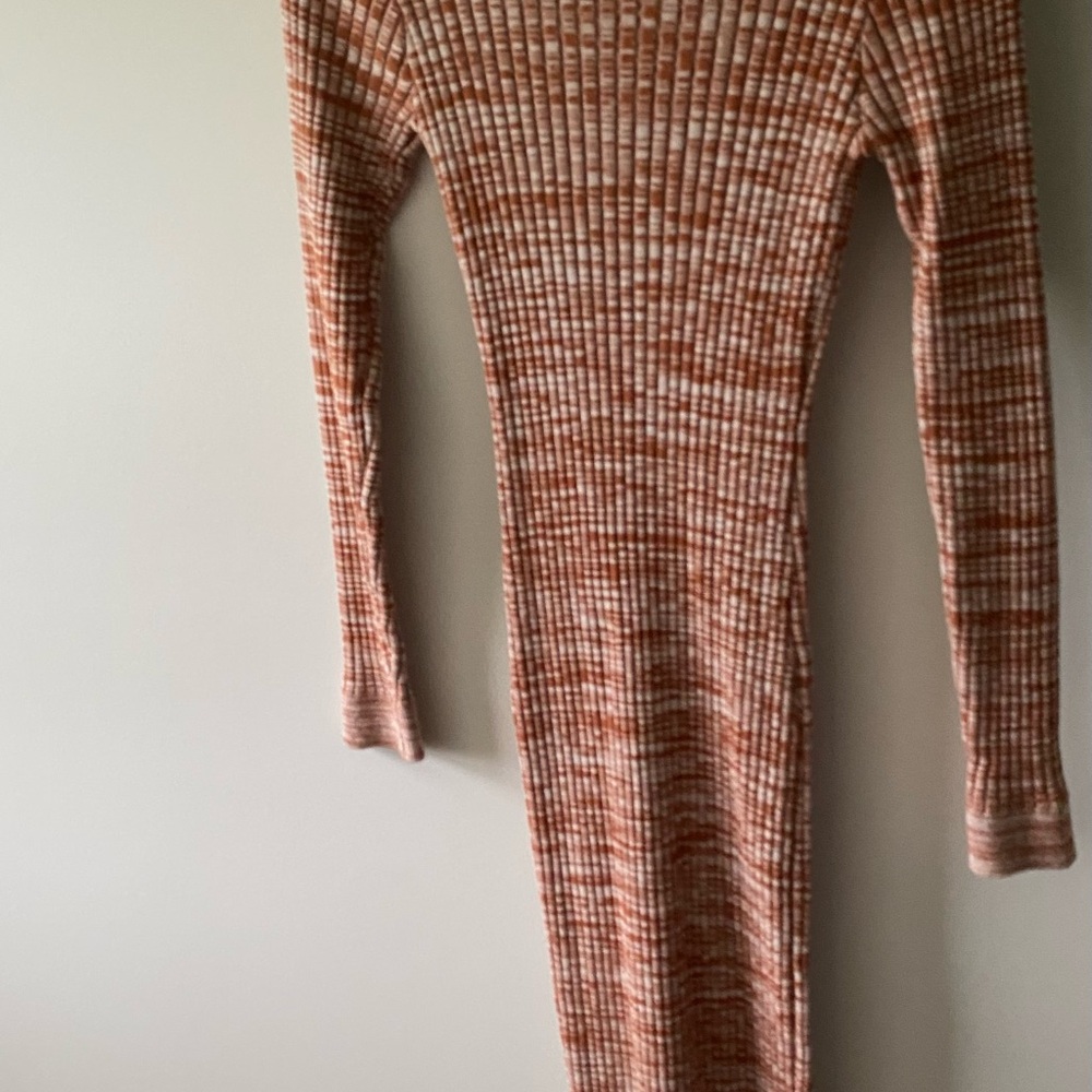 Forever 21 Brown and Cream Long Sleeve Bodycon Dress